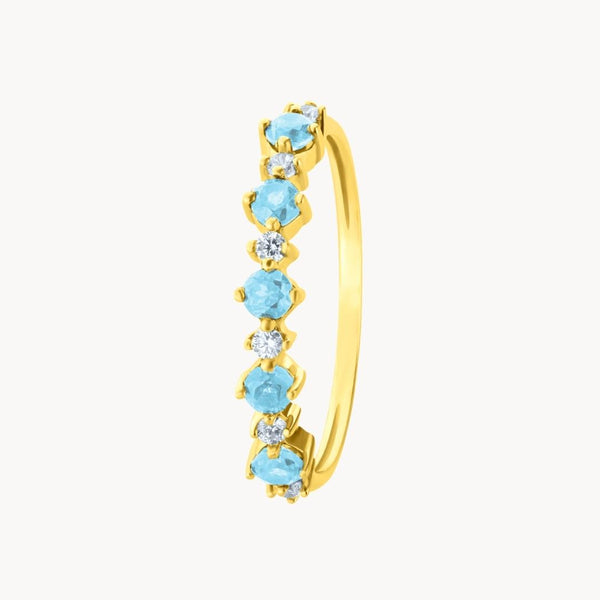 Anillo Oro 18 kilates topacios azules y circonitas Korina