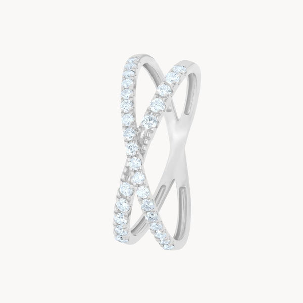 Anillo Oro blanco 18 kilates doble cruzado con diamantes Maela