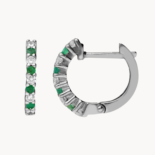Aros Oro blanco 18kt esmeraldas diamantes garras Elina