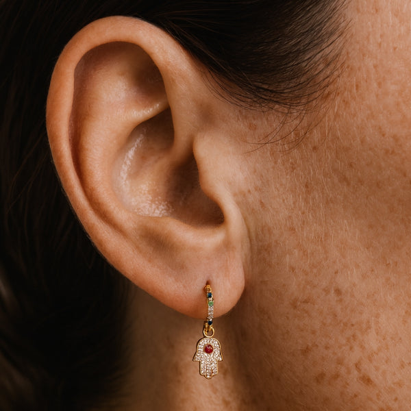 PENDIENTES AROS MANOS DE FATIMA CON CIRCONITAS DE COLOR CAROLE