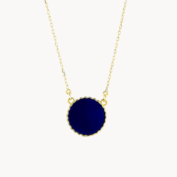 Colgante Oro 18kt círculo con ágata azul Naida