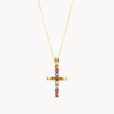 Colgante Oro 18kt cruz con circonitas de color Chantal