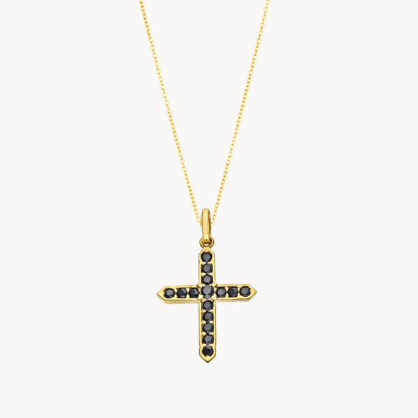 Colgante Oro 18kt cruz con circonitas de color negra Telma