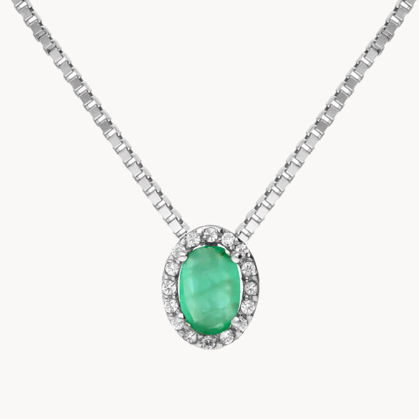 Colgante Oro blanco 18kt esmeralda y orla diamantes creados Pattie