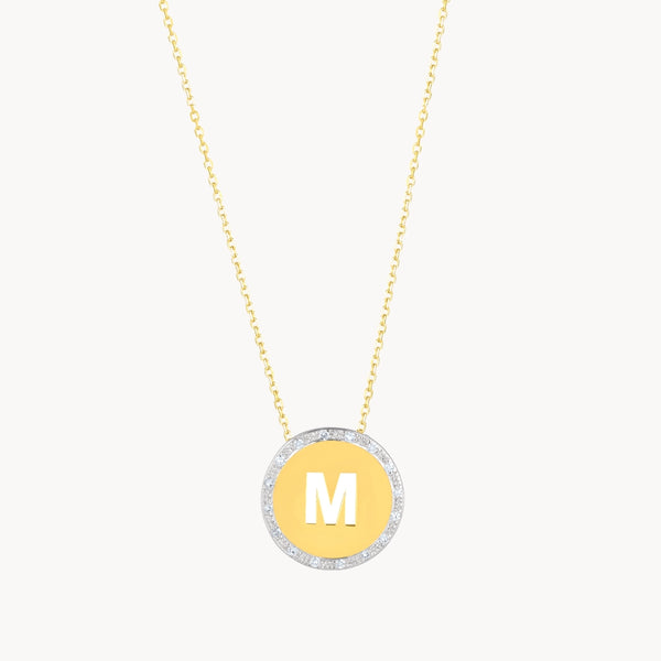 Colgante Oro bicolor 18kt inicial calada con diamantes