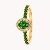 TSAVORITE GARNET RING WITH DIAMOND HALO