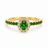 TSAVORITE GARNET RING WITH DIAMOND HALO