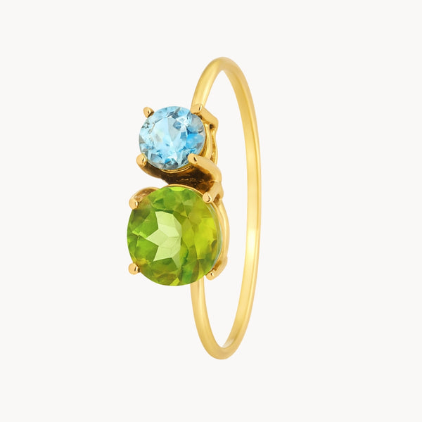 ANILLO CON OLIVINO Y TOPACIO AZUL MAHALIA