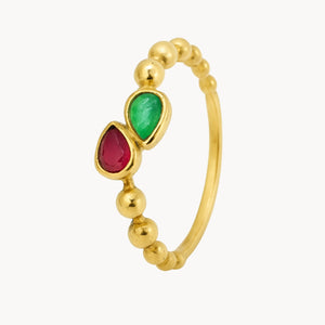 ANILLO BOLAS RUBI Y ESMERALDA SILA