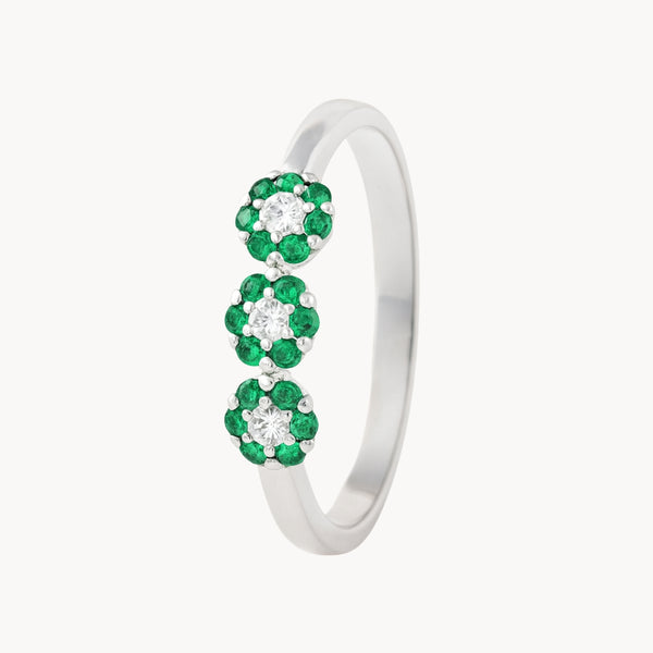ANILLO FLORES CIRCONITAS VERDE Y BLANCAS MANYARA