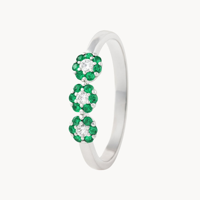 ANILLO FLORES CIRCONITAS VERDE Y BLANCAS MANYARA