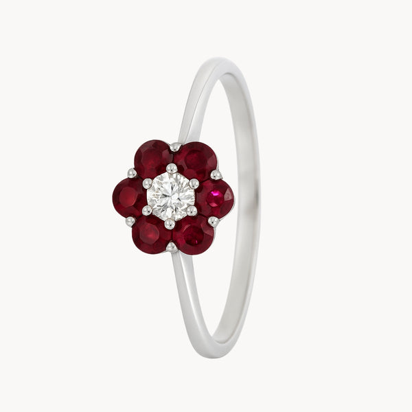 ANILLO FLOR CIRCONITAS ROJAS Y BLANCAS MAHSA