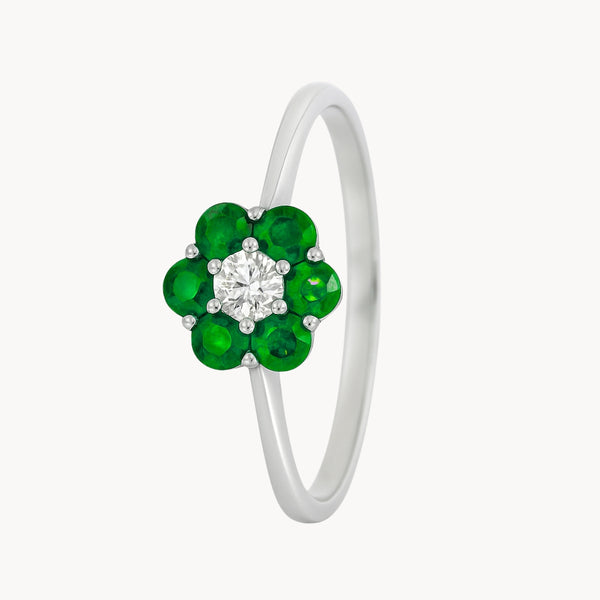 ANILLO FLOR CIRCONITAS VERDE Y BLANCAS MAHSA