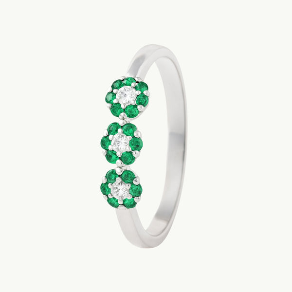 ANILLO FLORES CIRCONITAS VERDE Y BLANCAS MANYARA