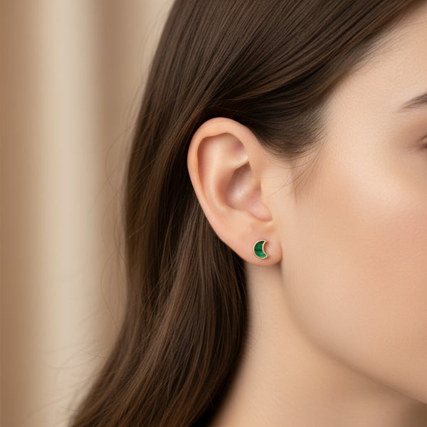 PENDIENTES LUNA CON MALAQUITA