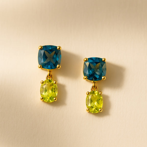 PENDIENTES TOPACIO LONDON BLUE Y OLIVINO ELSIE
