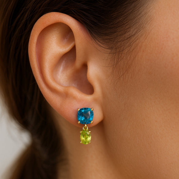 PENDIENTES TOPACIO LONDON BLUE Y OLIVINO ELSIE