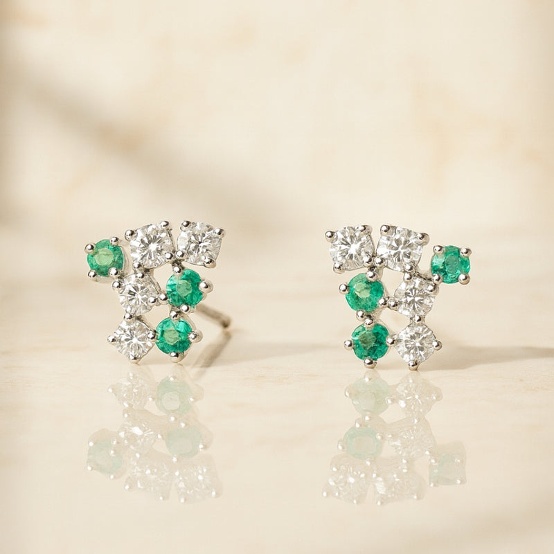 PENDIENTES ESMERALDAS Y DIAMANTES ANETA
