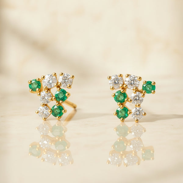 PENDIENTES ESMERALDAS Y DIAMANTES ANETA