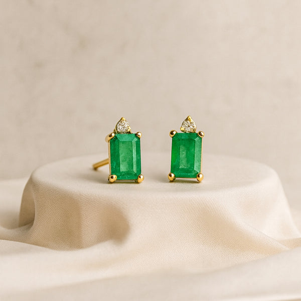 PENDIENTES ESMERALDA Y DIAMANTE AMELIA