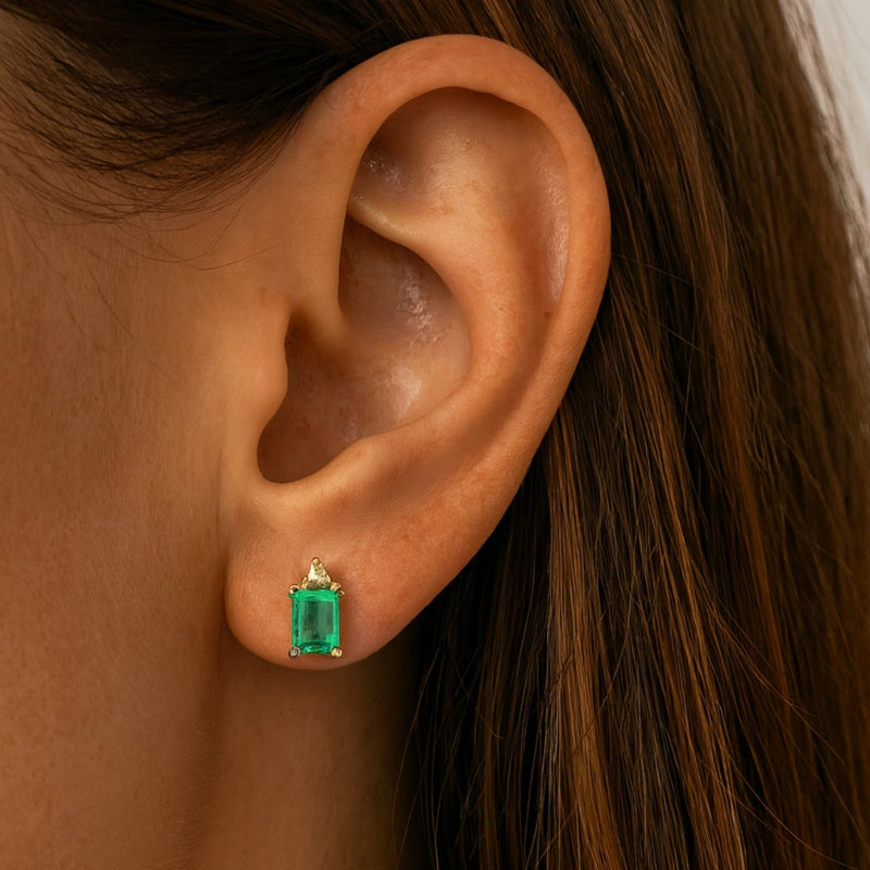 PENDIENTES ESMERALDA Y DIAMANTE AMELIA