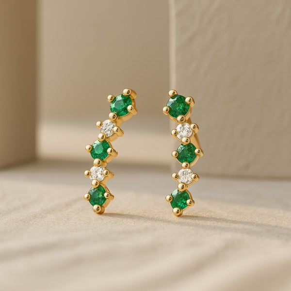 PENDIENTES TREPADORES ESMERALDAS Y DIAMANTES RUTH