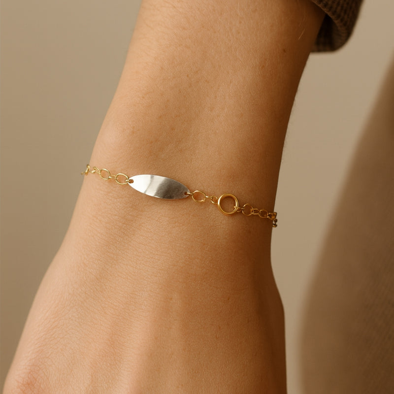 PULSERA BICOLOR ARANDELAS Y CHAPAS