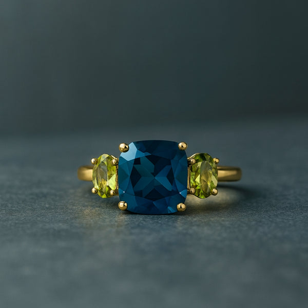 ANILLO TOPACIO LONDON BLUE Y OLIVINO ELSIE
