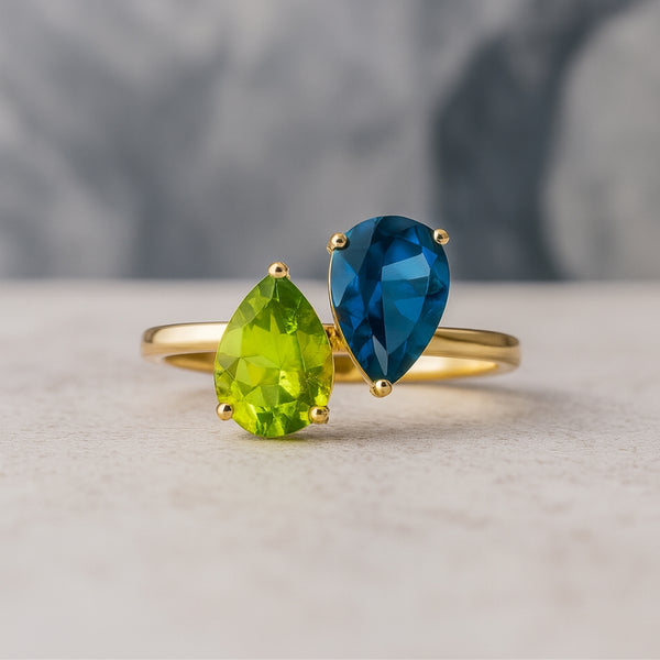 ANILLO TOPACIO LONDON BLUE Y OLIVINO DORA