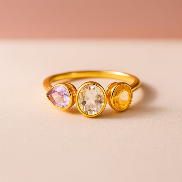 ANILLO CON TOPACIO VERDE, CITRINO Y AMATISTA JESS