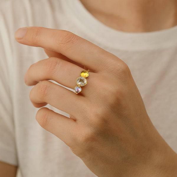 ANILLO CON TOPACIO VERDE, CITRINO Y AMATISTA JESS