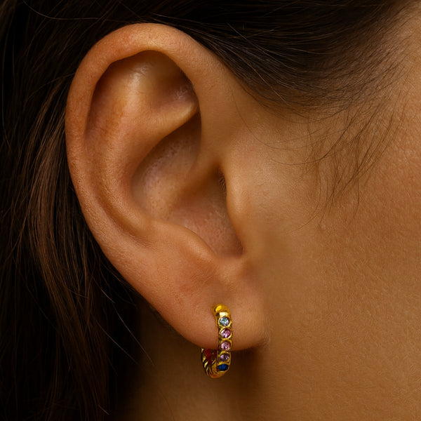 PENDIENTES AROS CIRCONITAS DE COLOR Y BOLAS CATINA