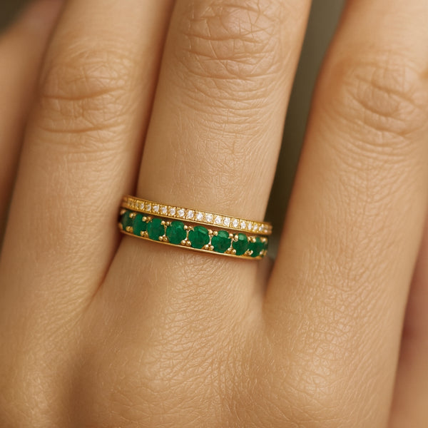 ANILLO DOBLE ESMERALDAS Y DIAMANTES HILLARY