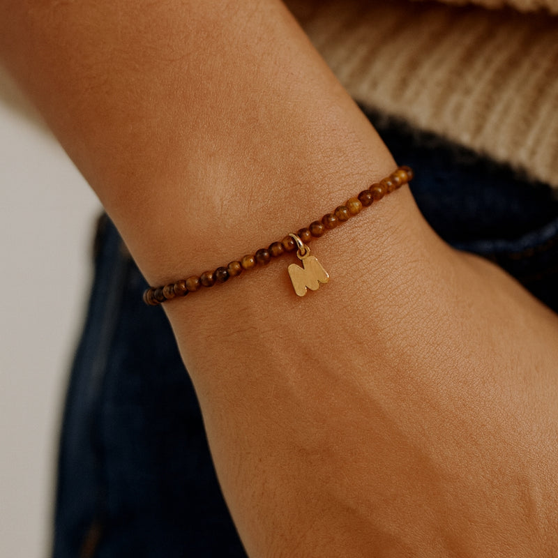 PULSERA BOLAS OJO DE TIGRE CON INICIAL