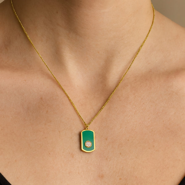 COLGANTE ESMALTE VERDE CON DIAMANTES METIS