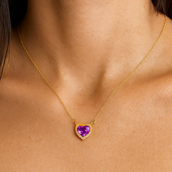 COLLAR CORAZON CON AMATISTA Y CIRCONITAS CLORINA