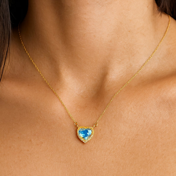 COLLAR CORAZON CON TOPACIO AZUL Y CIRCONITAS CLORINA