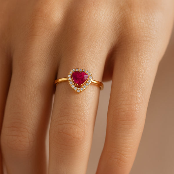 ANILLO CORAZON RUBI CON CIRCONITAS ETEL
