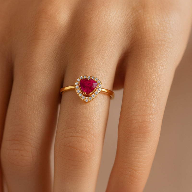 ANILLO CORAZON RUBI CON CIRCONITAS ETEL