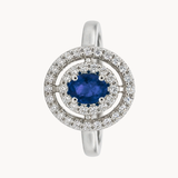 ANILLO ZAFIRO OVAL CON DOBLE HALO DE DIAMANTES