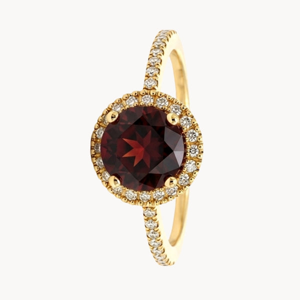 ANILLO GRANATE CON ORLA DE DIAMANTES