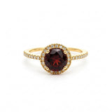 ANILLO GRANATE CON ORLA DE DIAMANTES