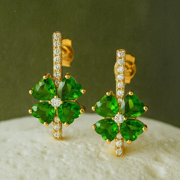 PENDIENTES DIOPSIDOS Y DIAMANTES YAMILA