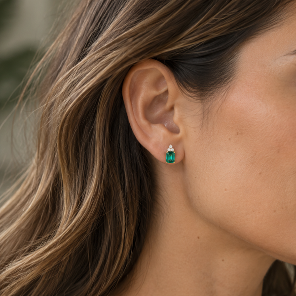 PENDIENTES TRIO DE DIAMANTES CON CUARZO AZUL