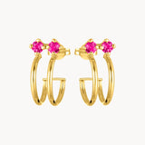 Aros Oro 18kt dobles con circonitas rosas Kalika