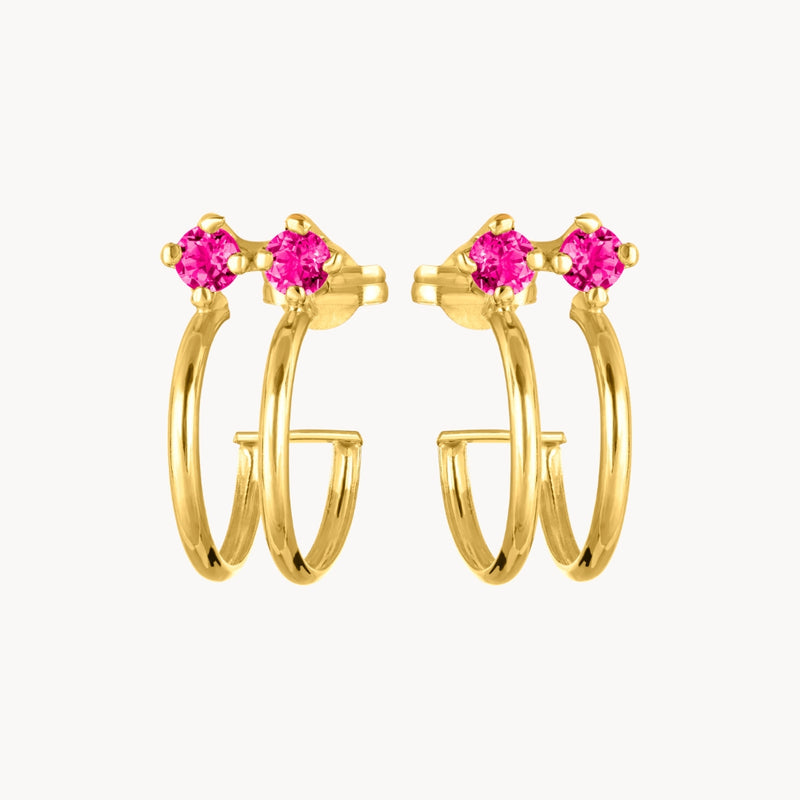 Aros Oro 18kt dobles con circonitas rosas Kalika