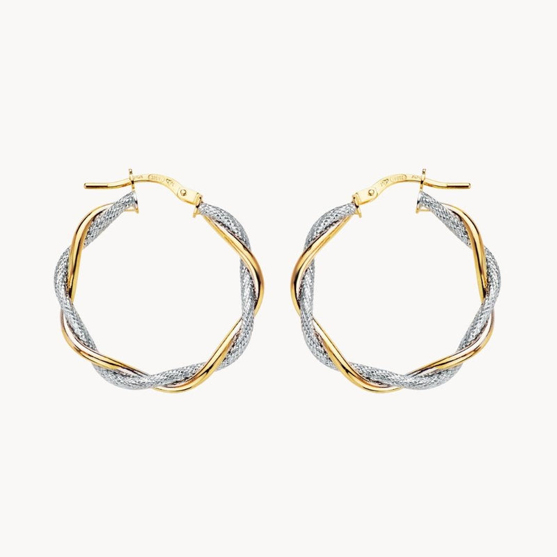 Aros Oro bicolor 18kt dobles liso y diamantado Farah