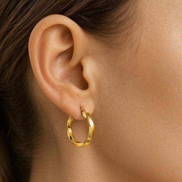 PENDIENTES AROS FORMA TRENZADA EFECTO RIZADO 20MM