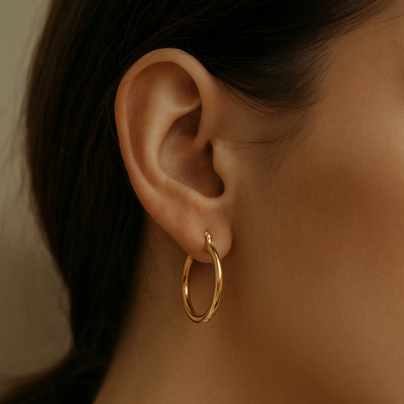 PENDIENTES AROS ORO TUBO REDONDO 24MM