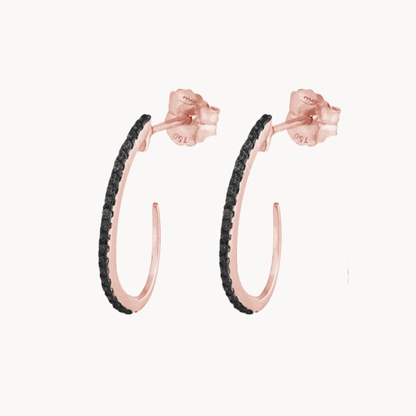 Pendientes Oro rosa 18kt aros oval carril con diamantes negros Joanne